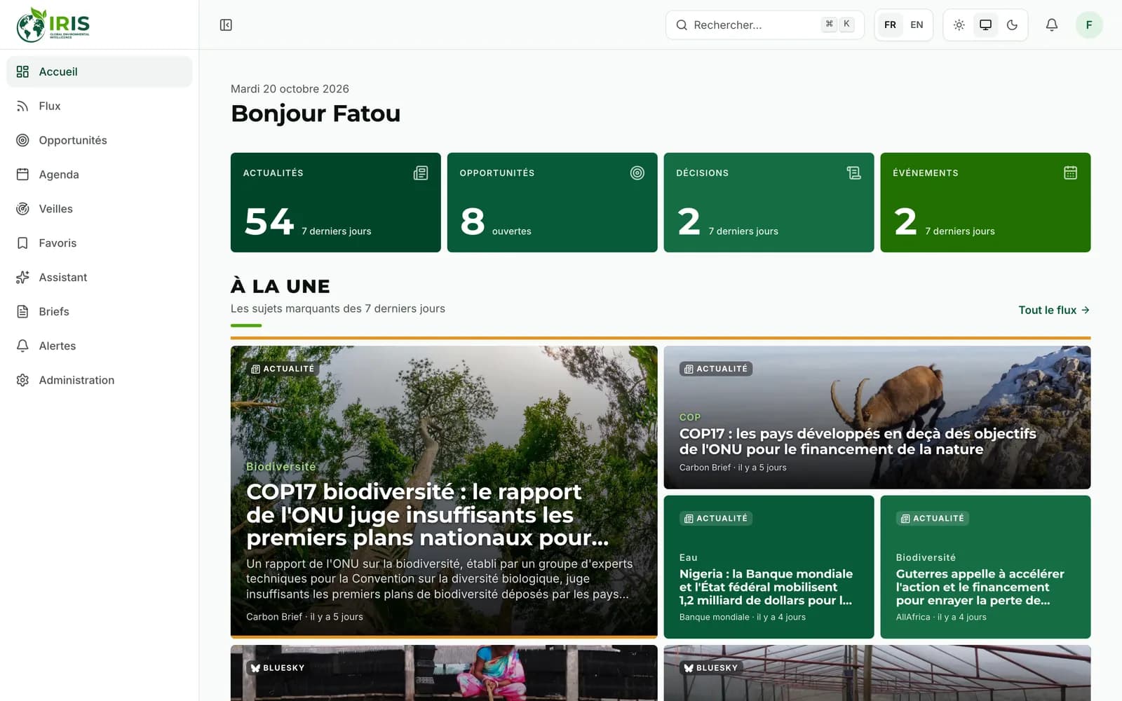 Tableau de bord IRIS : sujets marquants de la semaine et opportunités ouvertes