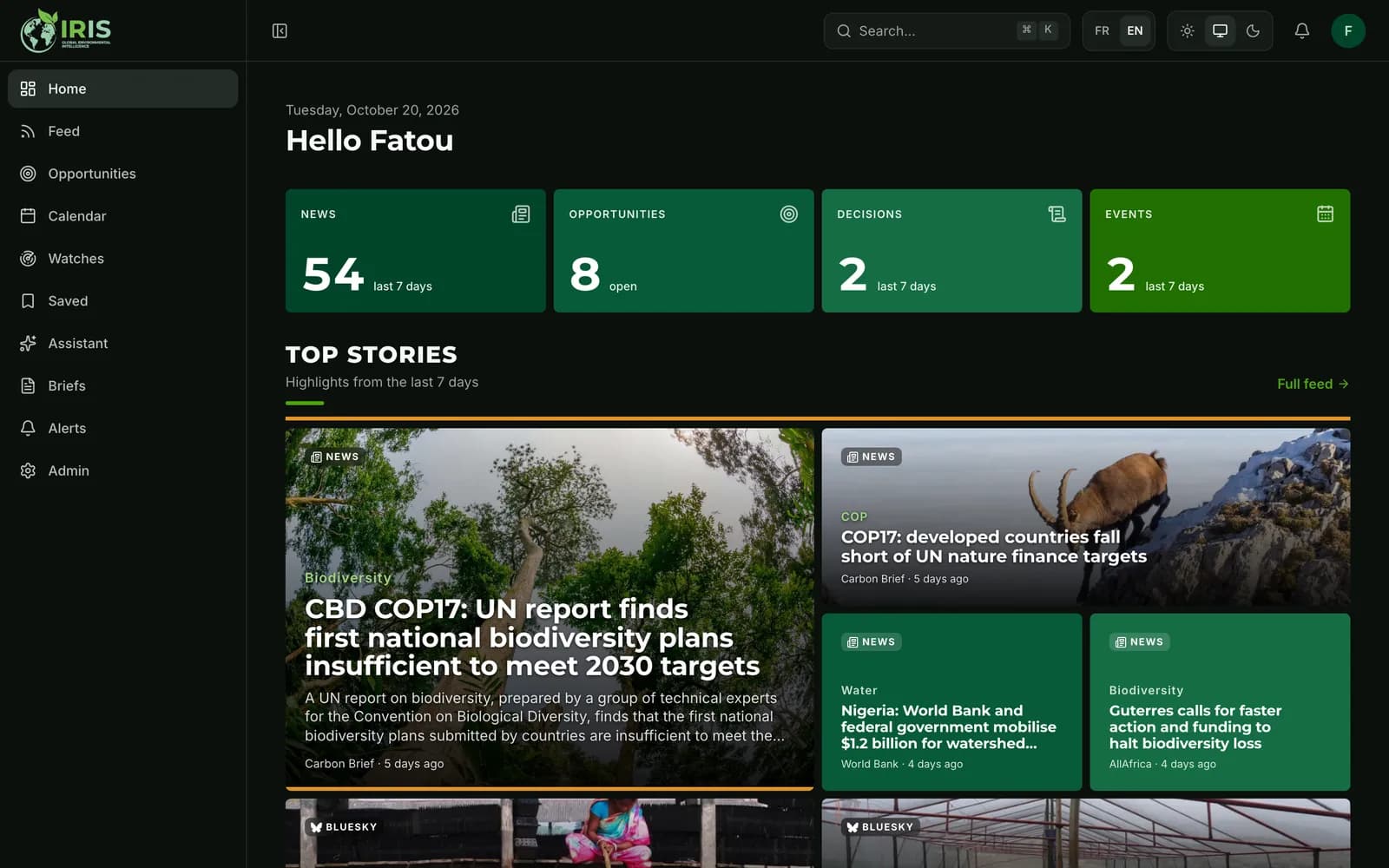 IRIS dashboard: the week's key topics and open opportunities
