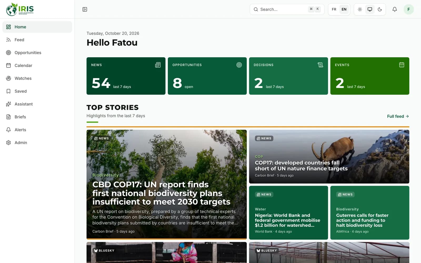 IRIS dashboard: the week's key topics and open opportunities